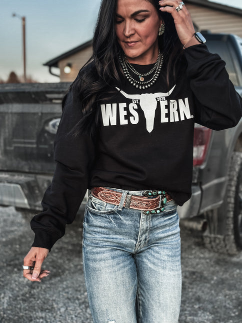 Brand White Logo Crew - Black