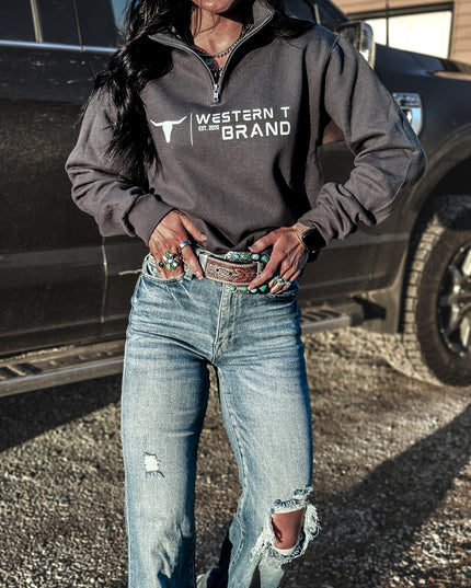 Western T Brand | Logo 1/4 Zip - Charcoal
