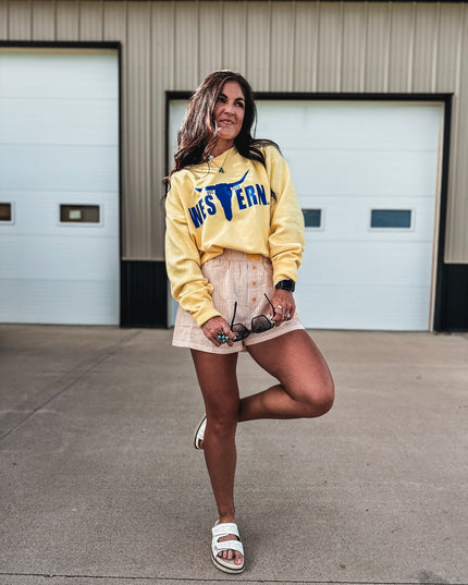 Brand Blue Logo Crew - Summer Yellow