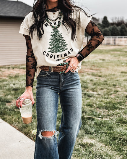 Merry Christmas Tree Vintage T - Cream