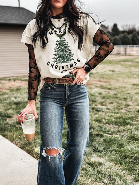 Merry Christmas Tree Vintage T - Cream