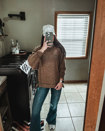 Brand Brushed Crew Sweater - Mocha