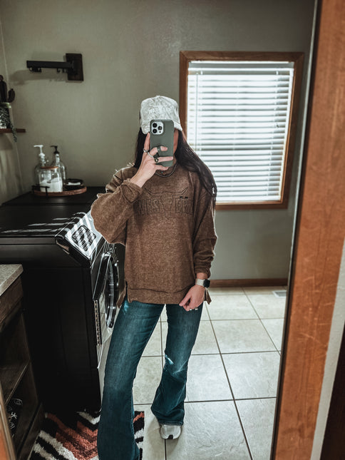 Brand Brushed Crew Sweater - Mocha