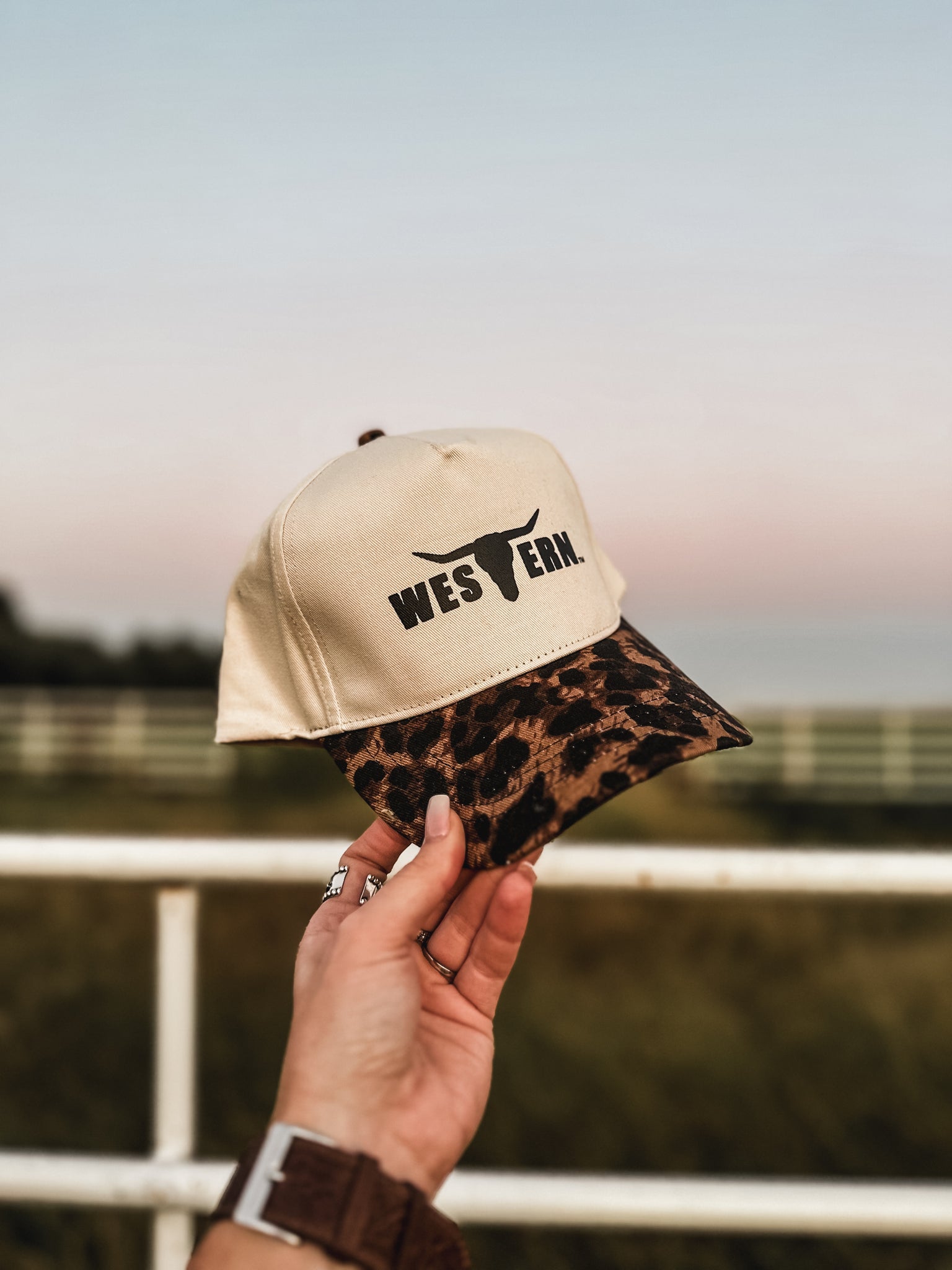 Brand Black Logo Hat - Cheetah/Cream