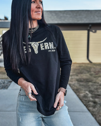 Brand Woods Camo Logo Jersey Longsleeve - Black