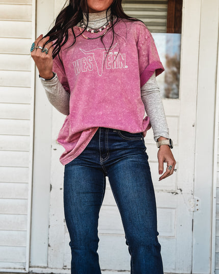 Brand Outline Logo Oversized- Pink/White
