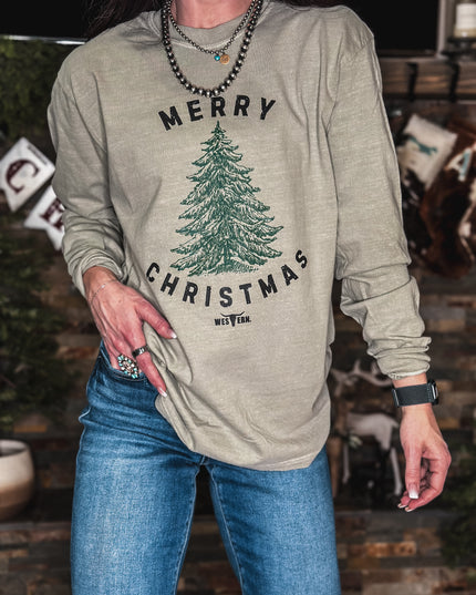 Merry Christmas Tree Longsleeve - Khaki