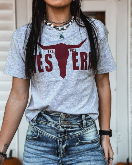 Brand Maroon Logo Crop T - Grey