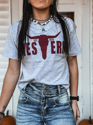 Brand Maroon Logo Crop T - Grey