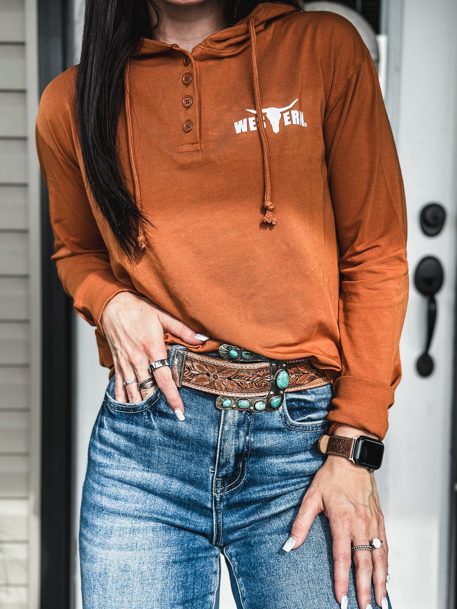 Brand Ridge Button Hoodie - Amber