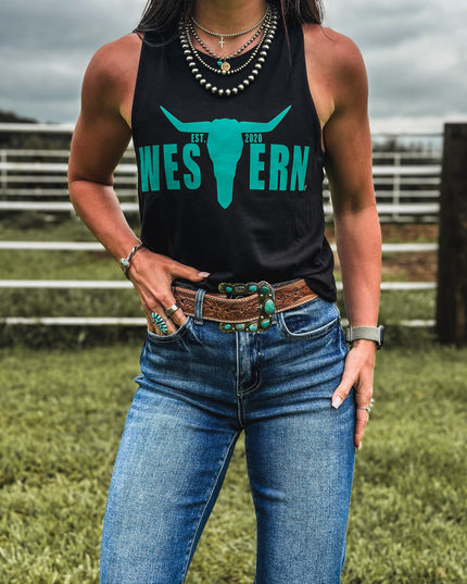 Brand Logo Teal Cropped Tank - Black