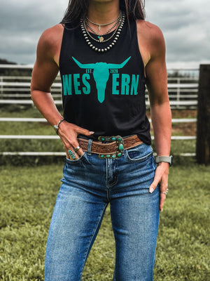 Brand Logo Teal Cropped Tank - Black