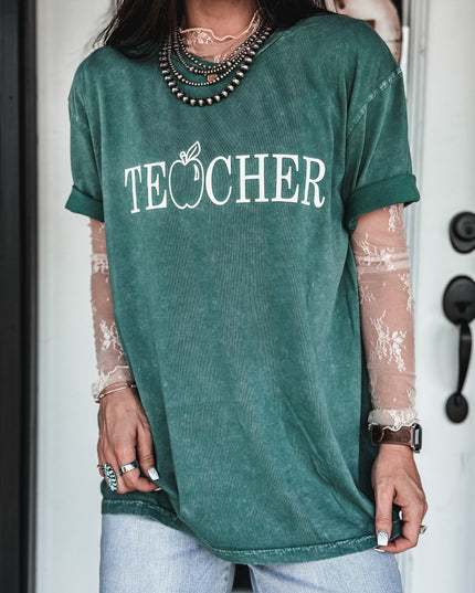TEACHER Oversized T - Vintage Mineral Green
