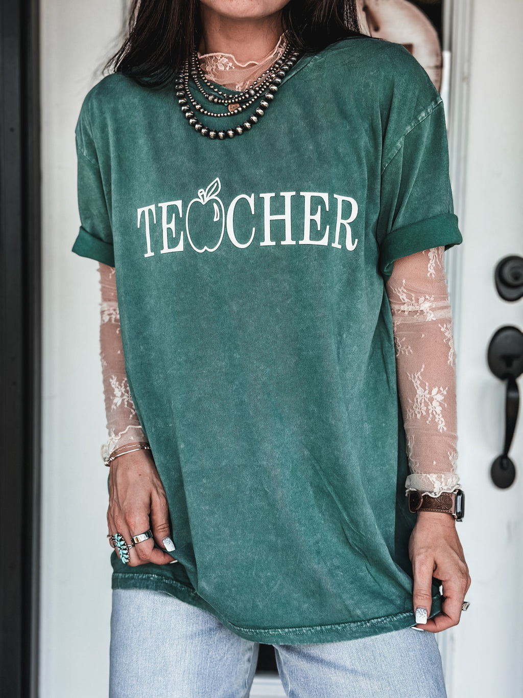 TEACHER Oversized T - Vintage Mineral Green