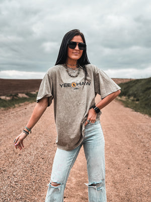 Yeehaw Cowboy Oversized Tee - Smoke Grey