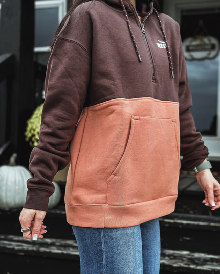 Brand 2-Tone Color Block Hoodie