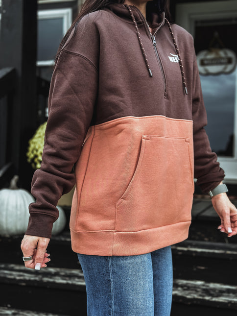 Brand 2-Tone Color Block Hoodie