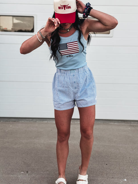 United States Flag Baby Tank - Light Blue
