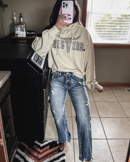 Brand Leopard Logo Deadwood Hoodie - Cream