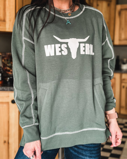 Stitch Seam Boxy Sweatshirt - Eldergreen