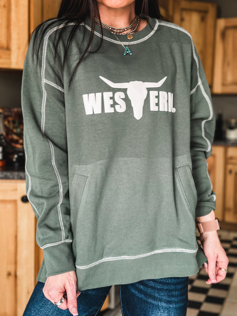 Stitch Seam Boxy Sweatshirt - Eldergreen