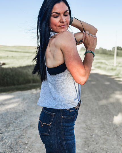 Brand Logo Red Cropped Tank - Grey