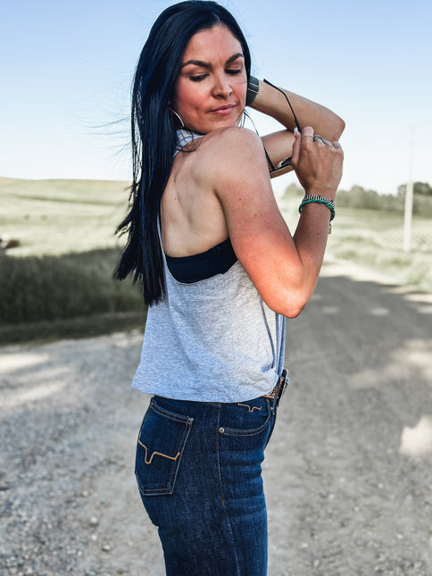 Brand Logo Red Cropped Tank - Grey
