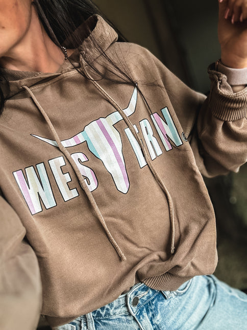 Brand Retro Stripes Logo Deadwood Hoodie - Mocha
