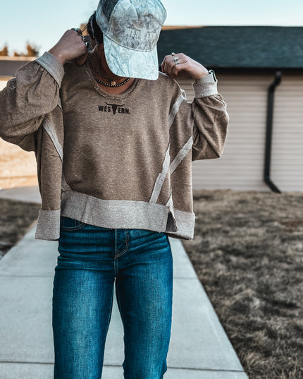 Brand Swoop Raw Hem Hoodie - Mocha