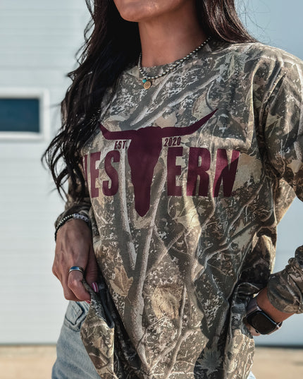 Deadwood Camo Longsleeve - Maroon Logo