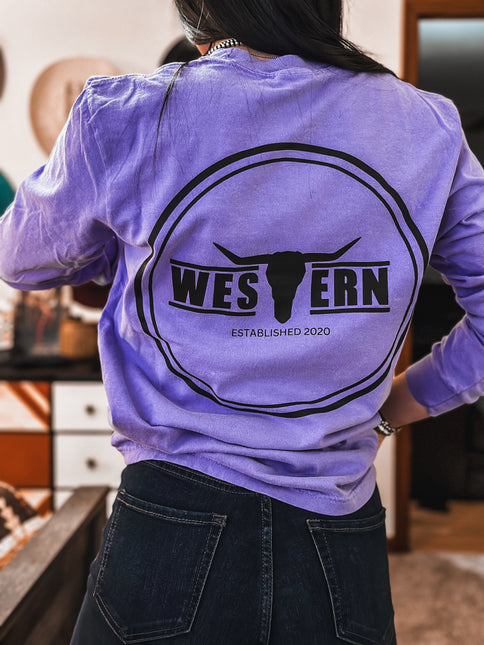 Brand Longsleeve Pocket T - Bright Purple