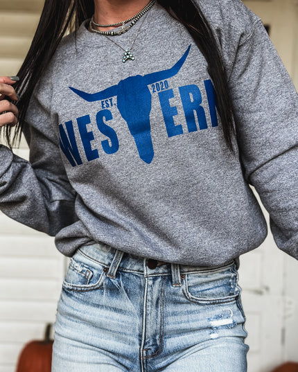 Brand Blue Logo Crew - Grey