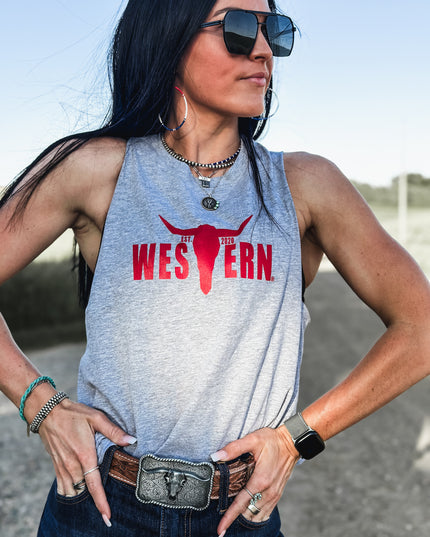 Brand Logo Red Cropped Tank - Grey