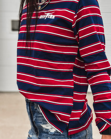 Striped Basic Long Sleeve - Navy/Red