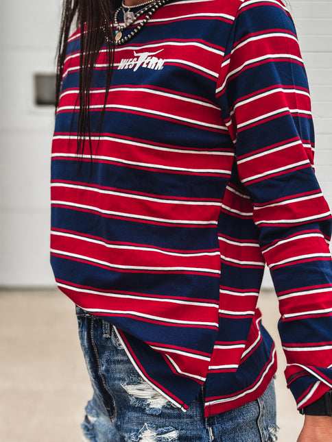 Striped Basic Long Sleeve - Navy/Red