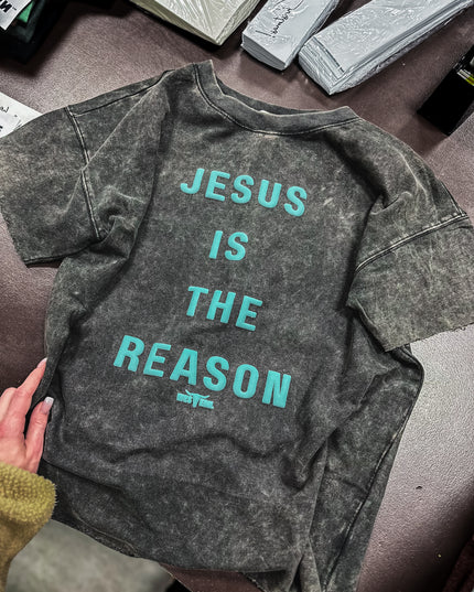 THE REASON [Seafoam Puff] Raw Hem Boxy T - Mineral Black