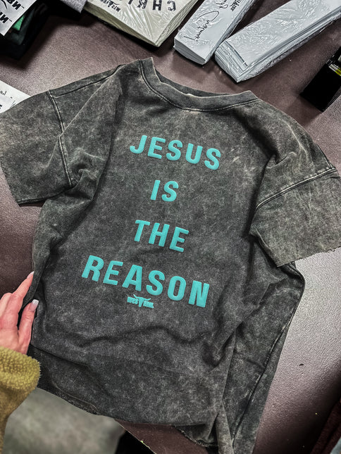 THE REASON [Seafoam Puff] Raw Hem Boxy T - Mineral Black