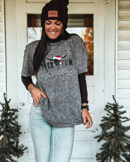 Brand Logo Christmas Edition - Oversized T Grey Acid Wash