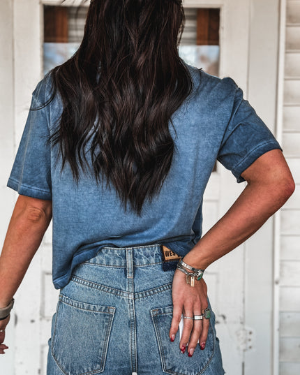 Brand Outline Logo Cropped Tee - Mineral Blue