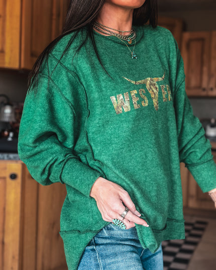 Brand Brushed Crew Sweater - Forest/Camo