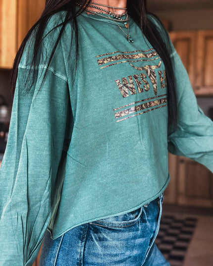 Brand Woods Camo Logo Crop Longlseeve - Jade Green