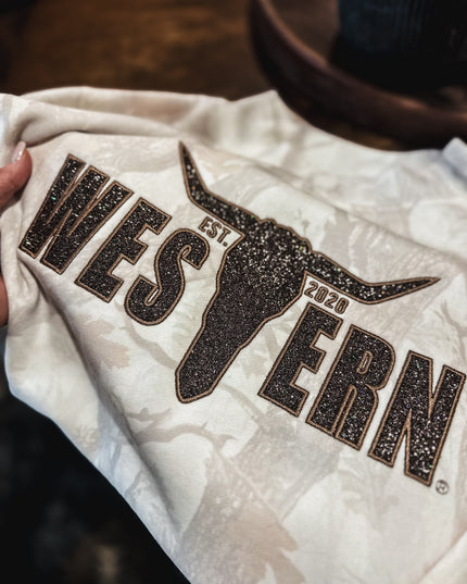 Glitter Logo Camo Mockneck