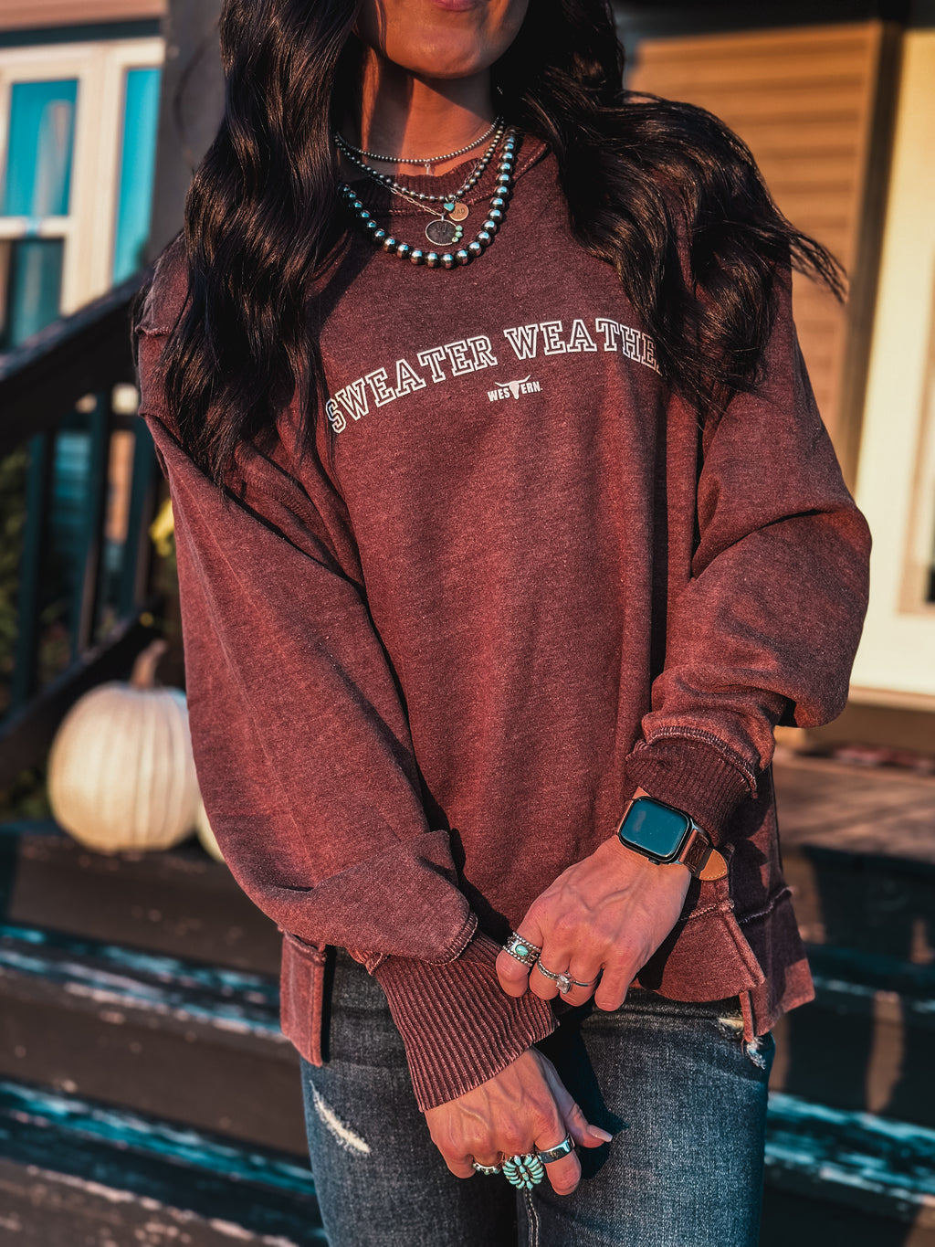 Sweater Weather Crew Sweater - Mahogany