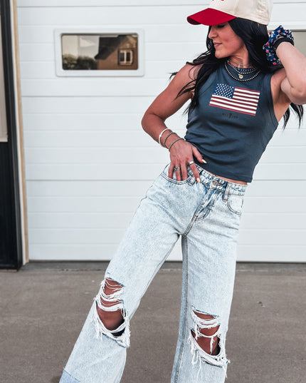 United States Flag Racer Tank - Vintage Navy