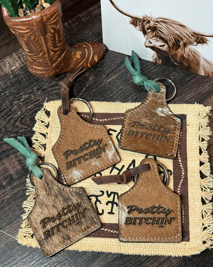 Pretty Bitchin' Cow Tag Keychain