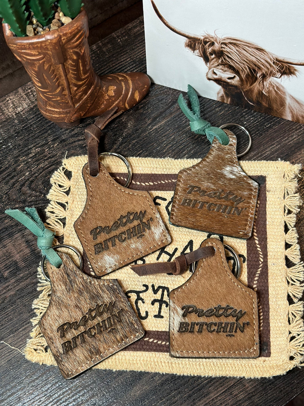 Pretty Bitchin' Cow Tag Keychain