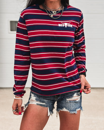 Striped Basic Long Sleeve - Navy/Red