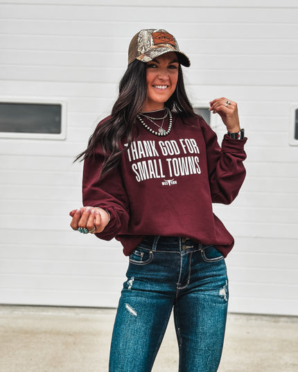 THANK GOD FOR SMALL TOWNS Crew - Maroon