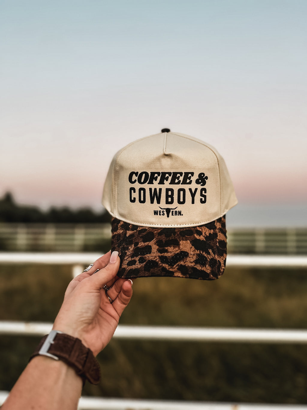 Coffee & Cowboys Hat - Cheetah/Cream