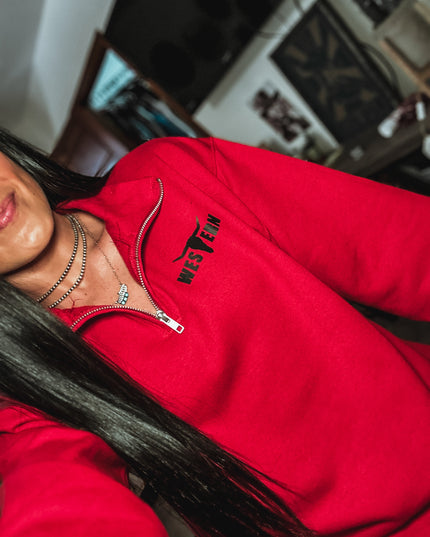 Brand Logo 1/4 Zip Red